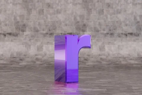 Violet 3d letter R lowercase. Glossy indigo letter on tile background. 3d ren Иллюстрация