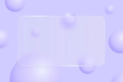 Violet abstract background of 3d bubbles with glassmorphism rectangular plate in Stock Illustration