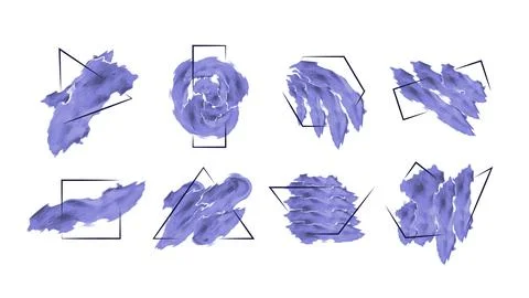 Violet abstract brush strokes set with geometric frames Stock Illustration