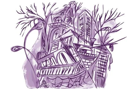 Violet abstract city Stock Illustration