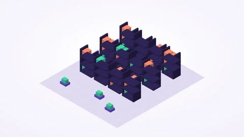 Violet and mint isometric automated warehouse animation, seamless loop Stock Footage 346257991