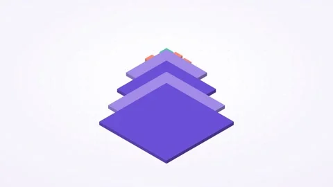 Violet and mint isometric cloud platform stack animation, seamless loop 動画素材 346258079