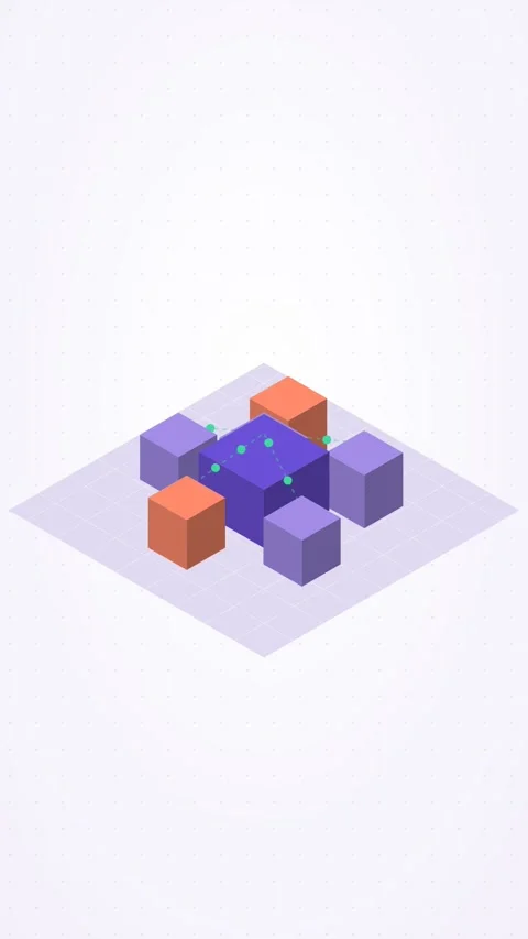 Violet and mint isometric connected network looping animation, vertical 9:16 Stock Footage 346258053