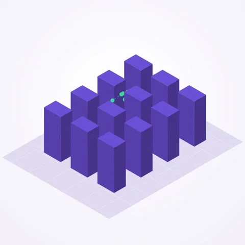 Violet and mint isometric data center animation, seamless loop, square 1:1 Stock Footage 346257978