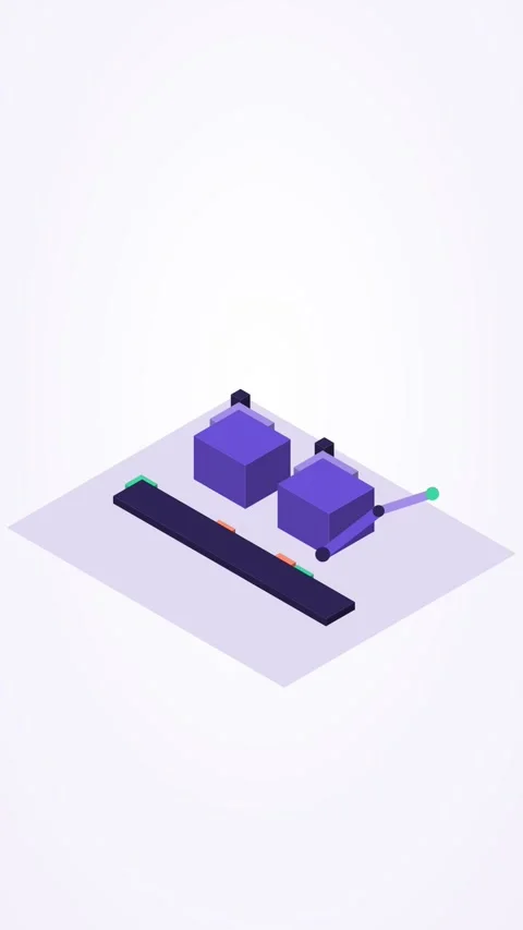 Violet and mint isometric factory floor animation, seamless loop, vertical 9:16 Stock Footage 346258008
