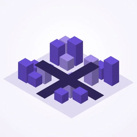 Violet and mint isometric smart city block animation, seamless loop, square 1:1 Stock Footage 346258018
