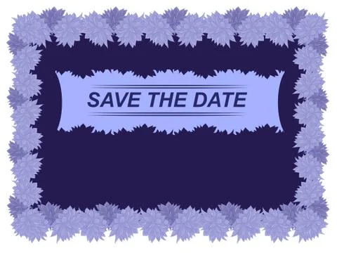 Violet background with soft violet echeveria frame - label Save the date Stock Illustration
