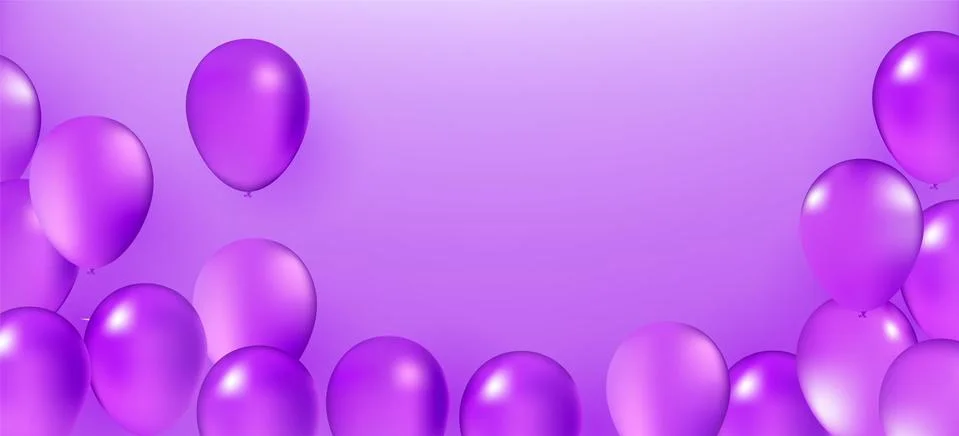 Violet Balloon Bunch. Vector Holiday Illustration Of Flying Violet Balloons Stock Illustration