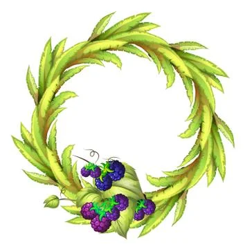 The violet berries at the bottom of a leafy round border Illustrazione stock