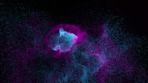 Violet-blue explosions on a black background carry sparkling particles across Stock Footage 169759111