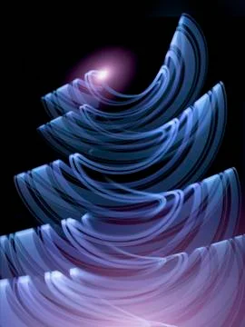 Violet, blue light trails creating an abstract wave pattern on black background Foto stock