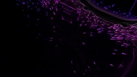 Violet-blue particles and curves on a black background Stock Footage 128436445