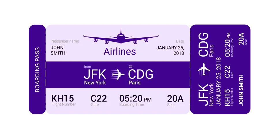Violet boarding pass Illustrazione stock