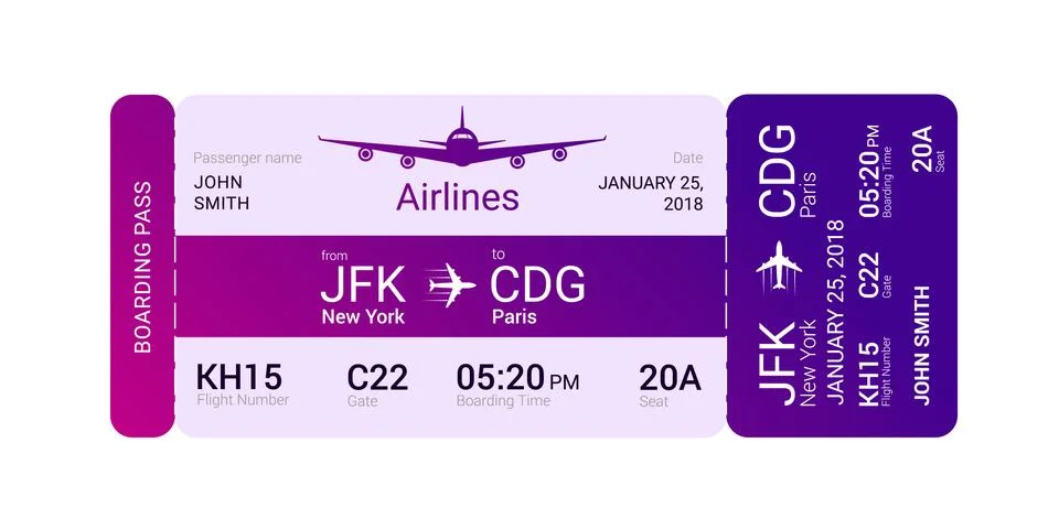 Violet boarding pass Illustrazione stock