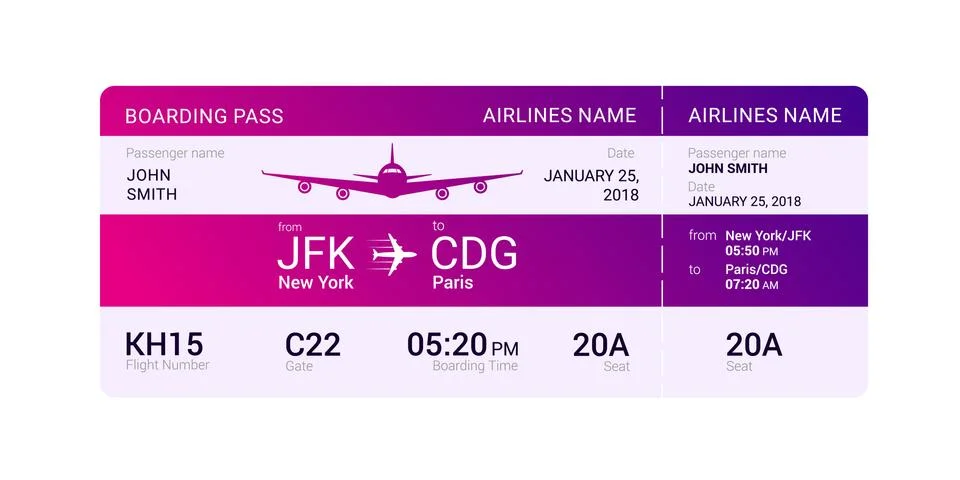 Violet boarding pass Stock Illustration