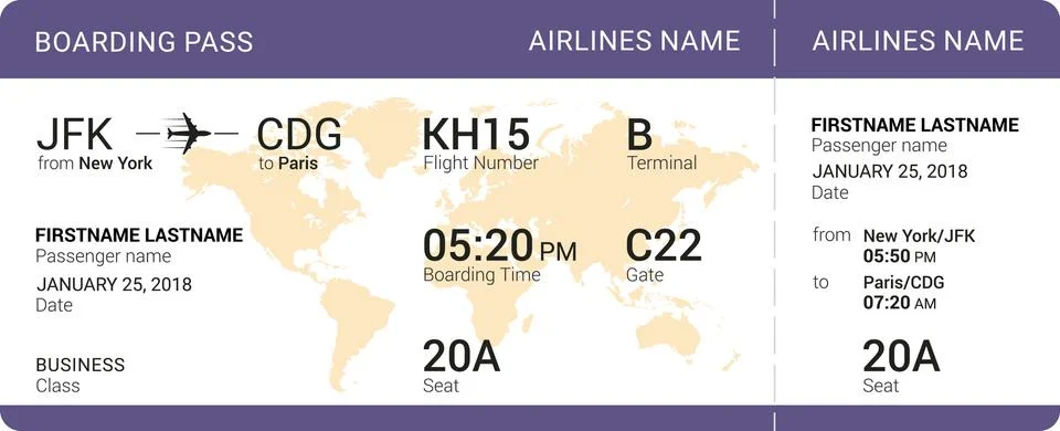 Violet boarding pass Stock Illustration