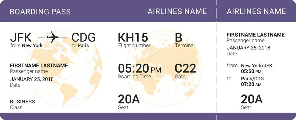 Violet boarding pass Stock Illustration