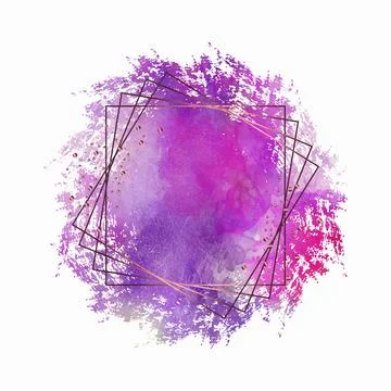 Violet brush strokes with golden frames Stock Illustration