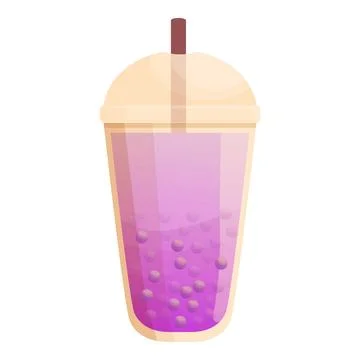 Violet bubble tea icon cartoon vector. Drink pearl Stock Illustration