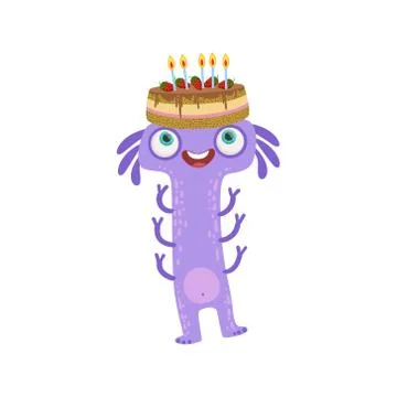 Violet Centipede Friendly Monster With Cake On A Head Stock Illustration