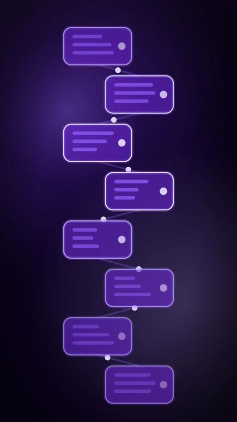 Violet Chained Blocks Linked By Tokens Vertical Seamless Loop Animated Stock Footage 344007414