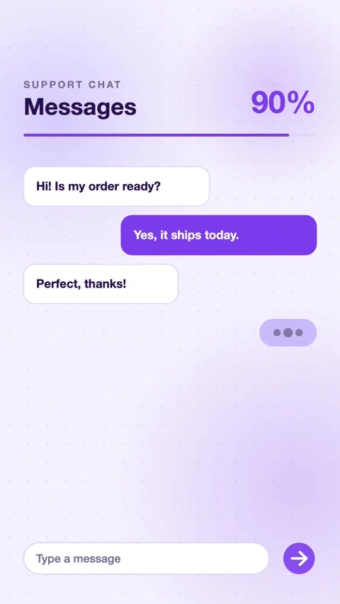 Violet Chat Bubbles Cascading With A Typing Indicator Vertical Animated UI Stock Footage 343851682