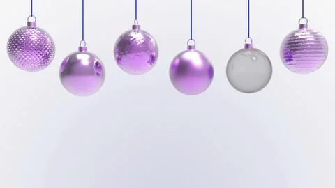 Violet Christmas balls with white background. colorful xmas balls for christm Stock Illustration