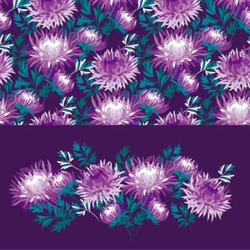 Violet chrysanthemum flower seamless pattern 스톡 일러스트