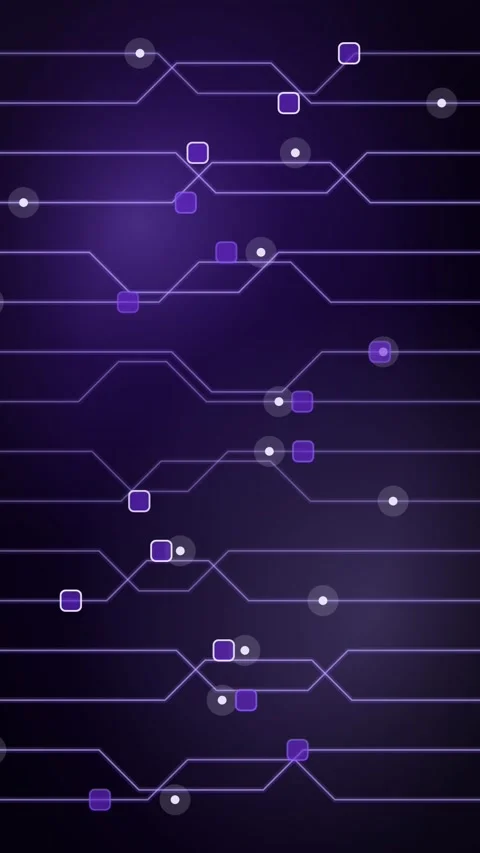 Violet Circuit Board Traces With Pulses Vertical Seamless Loop Animated Stock Footage 344007390