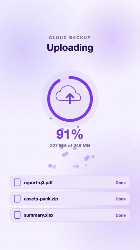 Violet Cloud Upload With A Rising Particle Stream Vertical Animated UI Stock Footage 343851746