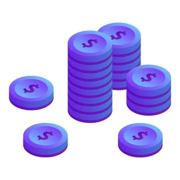 Violet coin stack icon, isometric style Stock Illustration