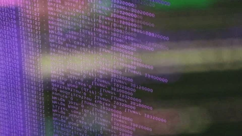 Violet computer software code moving on a black monitor reflect on glass. Abs 스톡 동영상 144048247