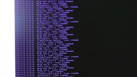 Violet computer software code moving on a black monitor. Computer hacking in  Stock Footage 144048719