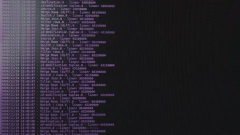 Violet computer software code moving on a black monitor. Computer hacking in  Stock Footage 145690596