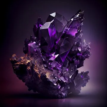 Violet crystal Amethyst gem isolated on black background. Stock Illustration