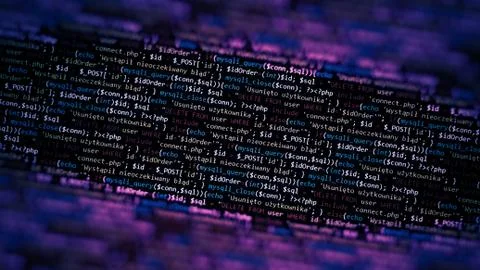 Violet dark unique background. Programming language on laptop computer screen Stock-Fotos