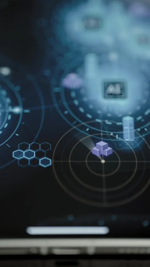 Violet data cube anchors layered network interface Stock Footage 344103794