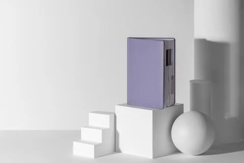 Violet diary on white 3d paper shapes with copy space Stock Illustration