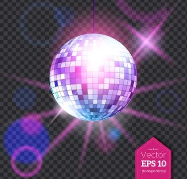Violet disco ball with light rays Stock Illustration
