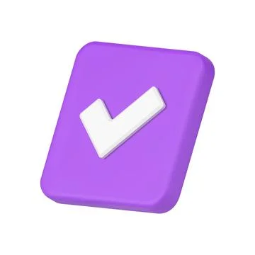 Violet done checkbox diagonal placed check mark square button isometric 3d ic Stock Illustration