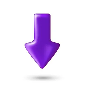 Violet down arrow realistic sign. 3d vector element Иллюстрация