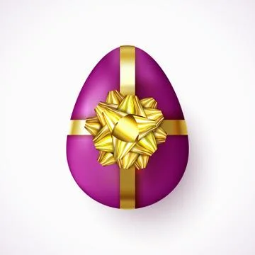 Violet Easter Egg with Gold ribbon and gift bow. Eggs Hunt. Beautiful holidays Stock Illustration