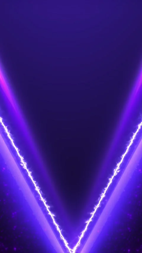 Violet electric neon frame background sharp V light trails, purple particle edge Stock Footage 340412466