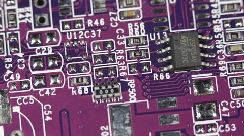 Violet Electronic Board Digital Circuits Microchips Schematic Diagram Background Stock Footage 44354111