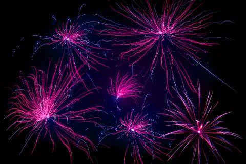 Violet fireworks on black background Stock Illustration