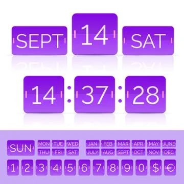 Violet flat countdown timer with numbers and calendar isolated Stock Illustration