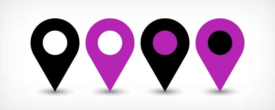 Violet flat map pin sign location icon with shadow Stock Illustration