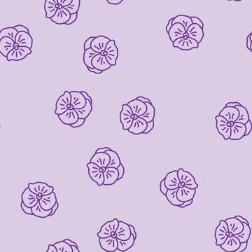 Violet flower spring line seamless pattern Stock Illustration