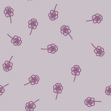 Violet flower spring line vector seamless pattern 스톡 일러스트