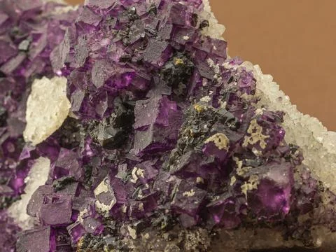 Violet fluorit crystals on matrix Stock Photos